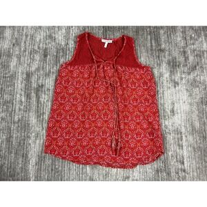 Claudia Richards Top Womens Small Red Orange Sleeveless Lace Casual